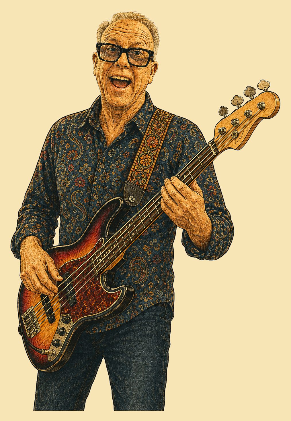 Portrait of Tyrone, Fender Jazz bass player in Groove & Grin.